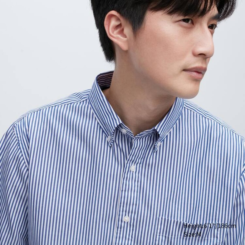 Uniqlo Extra Fine Cotton Broadcloth Regular Fit Striped (Button-down Collar) Men's Shirts Blue | ALVGFS421