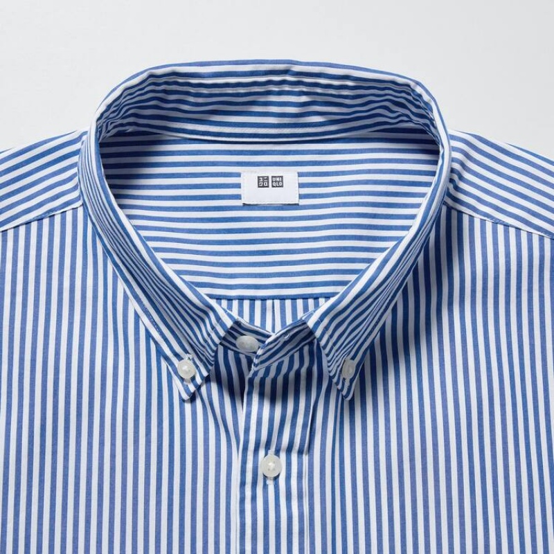 Uniqlo Extra Fine Cotton Broadcloth Regular Fit Striped (Button-down Collar) Men's Shirts Blue | ALVGFS421