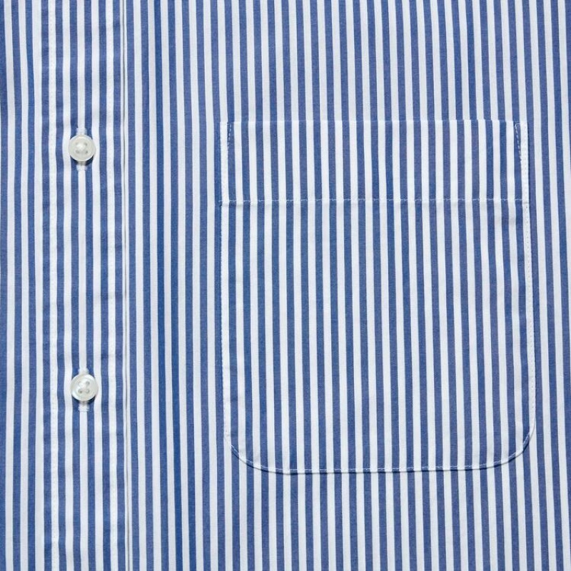 Uniqlo Extra Fine Cotton Broadcloth Regular Fit Striped (Button-down Collar) Men's Shirts Blue | ALVGFS421