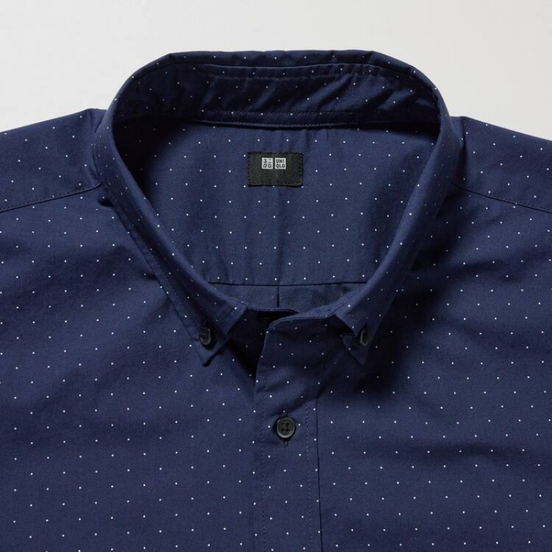 Uniqlo Extra Fine Cotton Broadcloth Regular Fit Printed (Regular Collar) Men's Shirts Blue | PQJHNE457