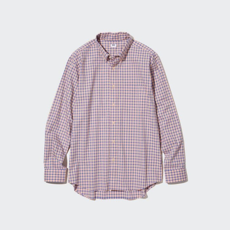 Uniqlo Extra Fine Cotton Broadcloth Regular Fit Checked (Button-down Collar) Men's Shirts Pink | CUONAT035