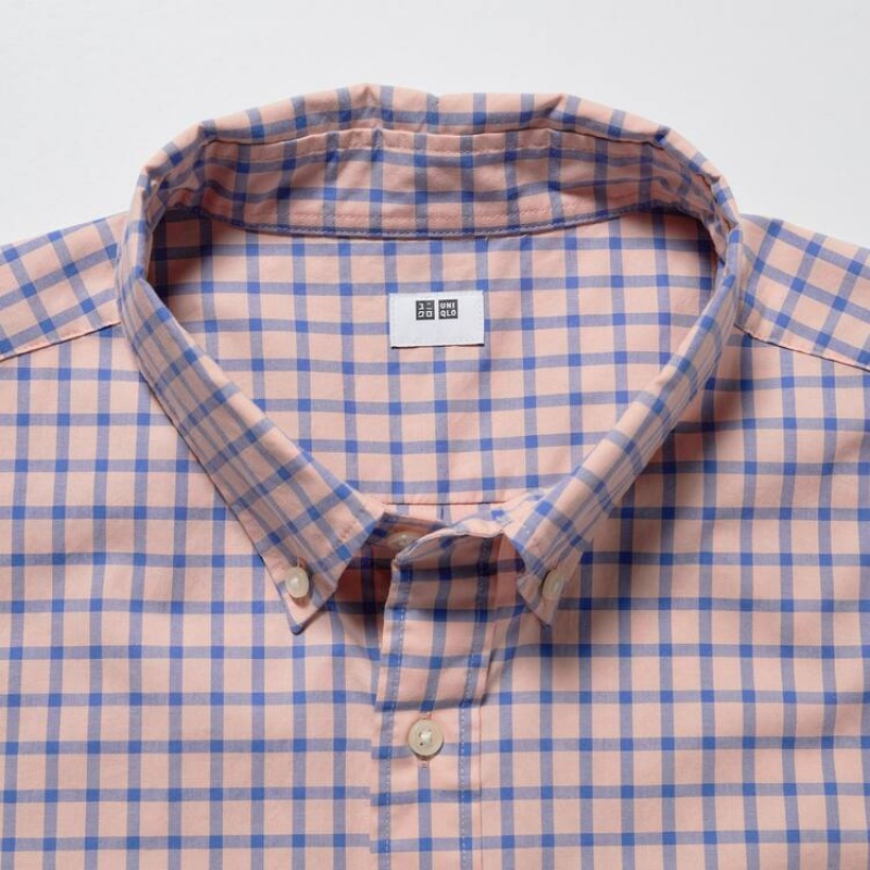 Uniqlo Extra Fine Cotton Broadcloth Regular Fit Checked (Button-down Collar) Men's Shirts Pink | CUONAT035