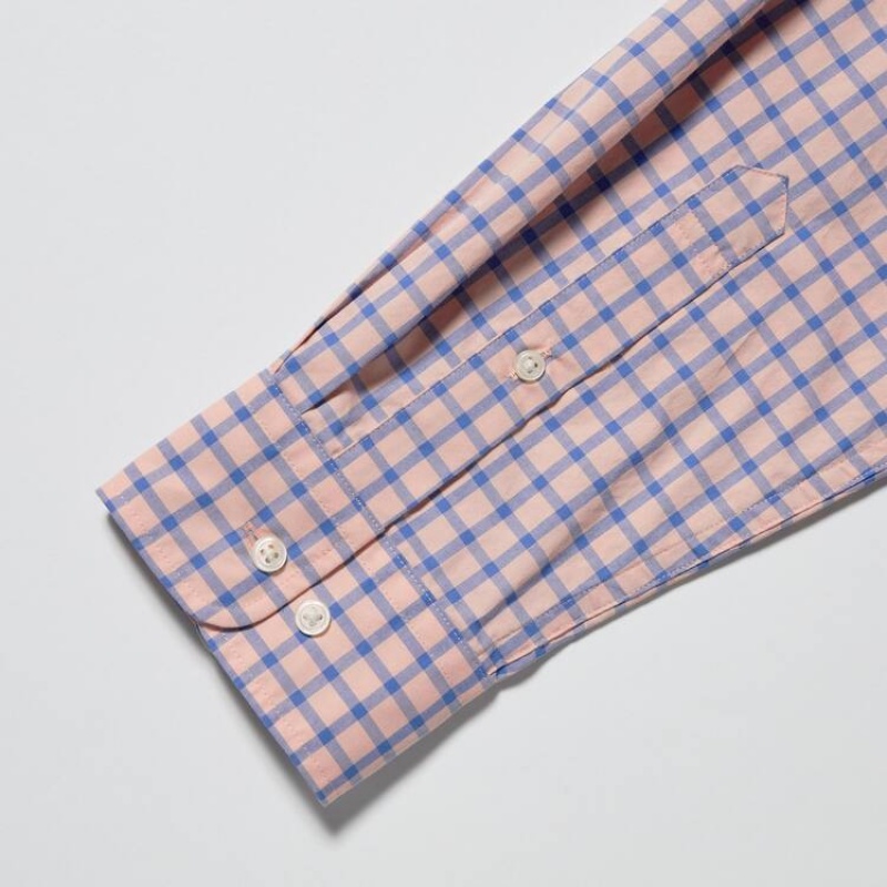 Uniqlo Extra Fine Cotton Broadcloth Regular Fit Checked (Button-down Collar) Men's Shirts Pink | CUONAT035