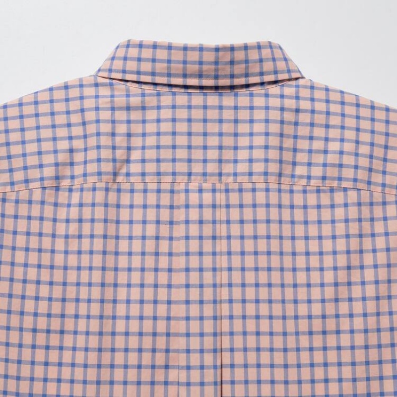 Uniqlo Extra Fine Cotton Broadcloth Regular Fit Checked (Button-down Collar) Men's Shirts Pink | CUONAT035