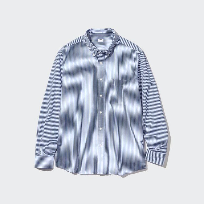 Uniqlo Extra Fine Cotton Broadcloth Regular Fit (Button-down Collar) Men's Shirts Blue | SERMTL957