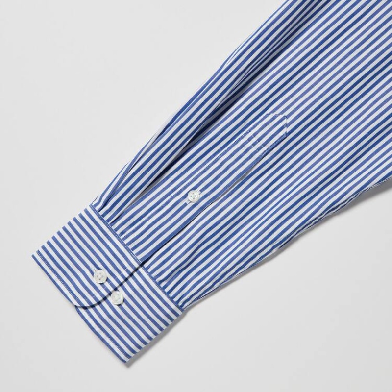 Uniqlo Extra Fine Cotton Broadcloth Regular Fit (Button-down Collar) Men's Shirts Blue | SERMTL957