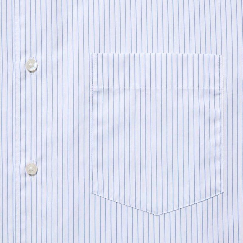 Uniqlo Extra Fine Cotton Broadcloth Regular Fit Striped Men's Shirts Blue | DQJRTA748