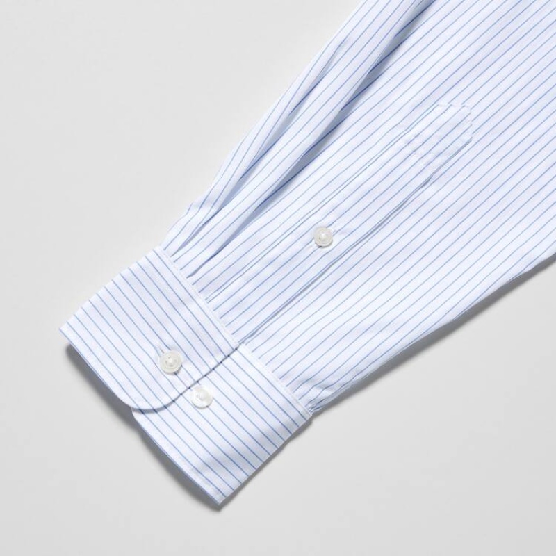 Uniqlo Extra Fine Cotton Broadcloth Regular Fit Striped Men's Shirts Blue | DQJRTA748