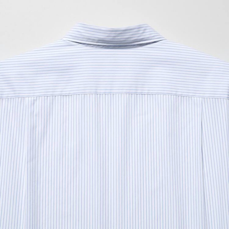 Uniqlo Extra Fine Cotton Broadcloth Regular Fit Striped Men's Shirts Blue | DQJRTA748