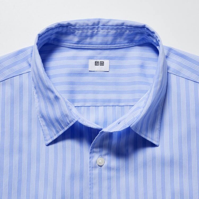 Uniqlo Extra Fine Cotton Broadcloth Regular Fit Striped Men's Shirts Blue | QWKSTZ934