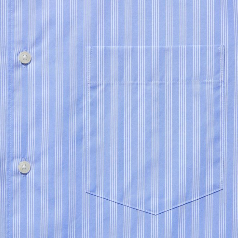 Uniqlo Extra Fine Cotton Broadcloth Regular Fit Striped Men's Shirts Blue | QWKSTZ934