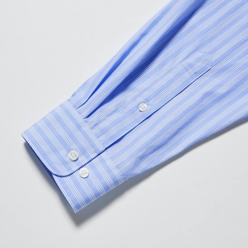 Uniqlo Extra Fine Cotton Broadcloth Regular Fit Striped Men's Shirts Blue | QWKSTZ934