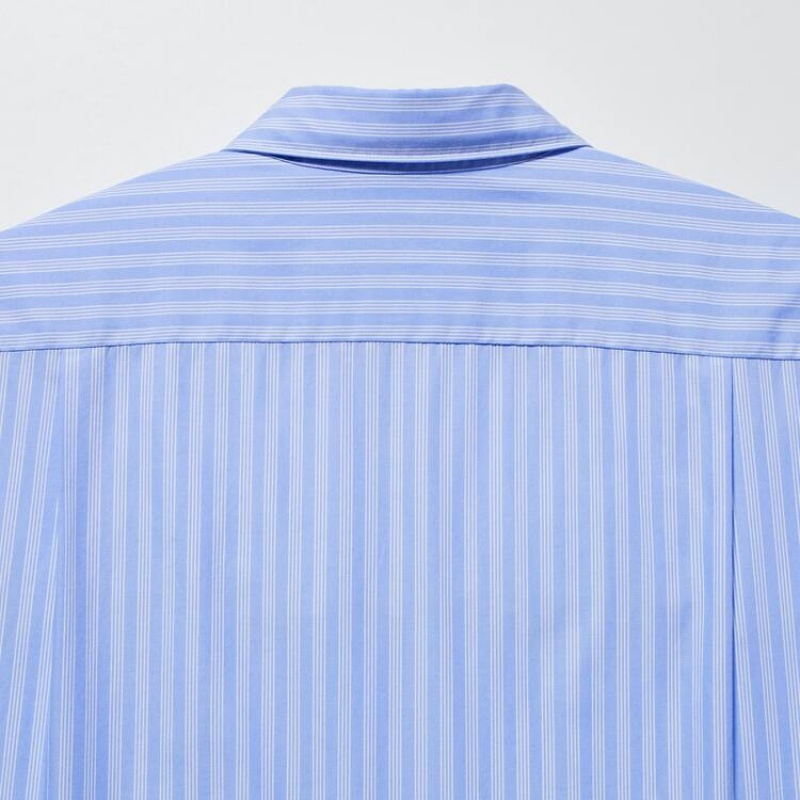 Uniqlo Extra Fine Cotton Broadcloth Regular Fit Striped Men's Shirts Blue | QWKSTZ934