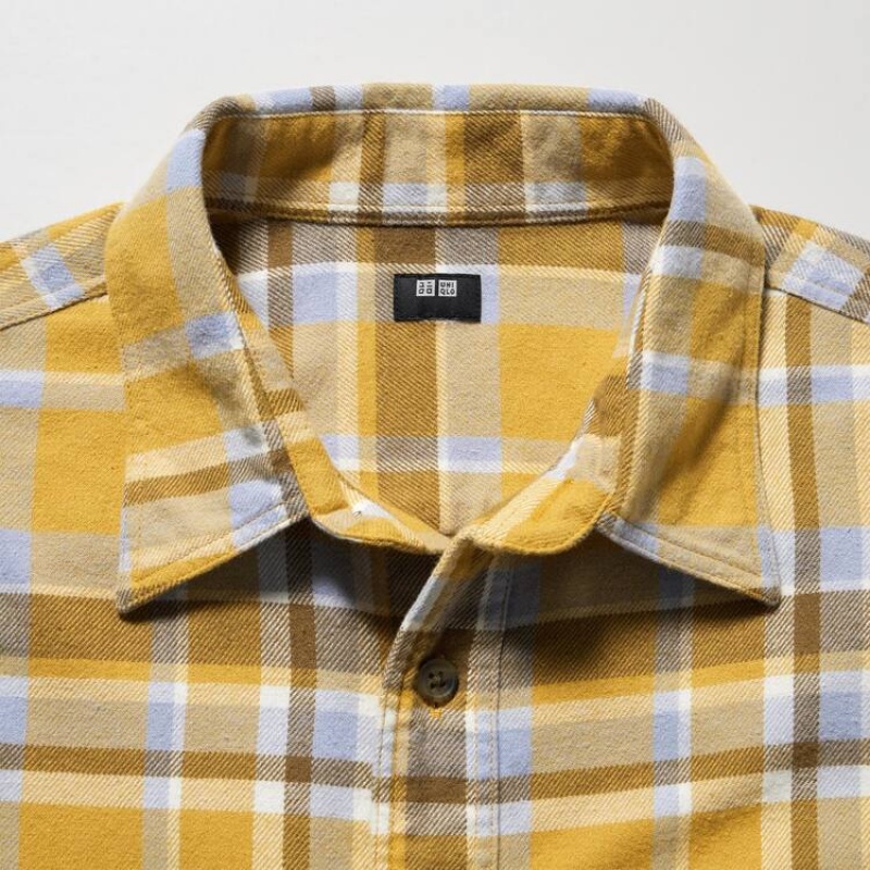 Uniqlo Flannel Checked Regular Fit (Regular Collar) Men's Shirts Yellow | NVIMFU678