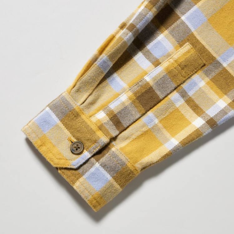 Uniqlo Flannel Checked Regular Fit (Regular Collar) Men's Shirts Yellow | NVIMFU678