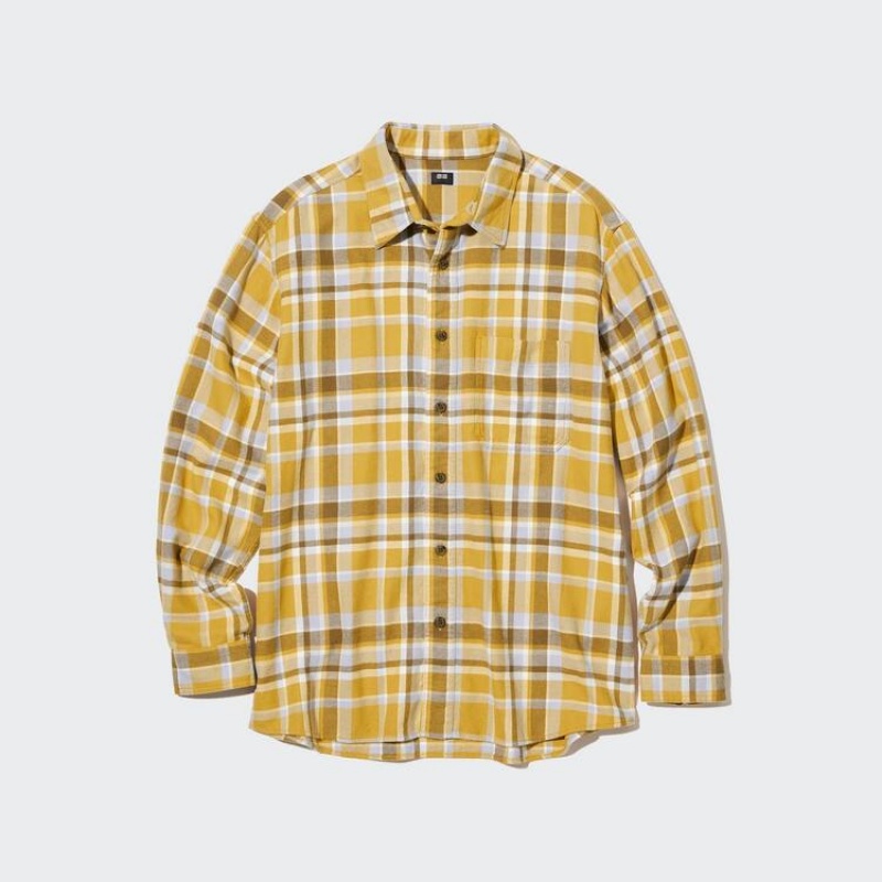 Uniqlo Flannel Checked Regular Fit (Regular Collar) Men\'s Shirts Yellow | NVIMFU678