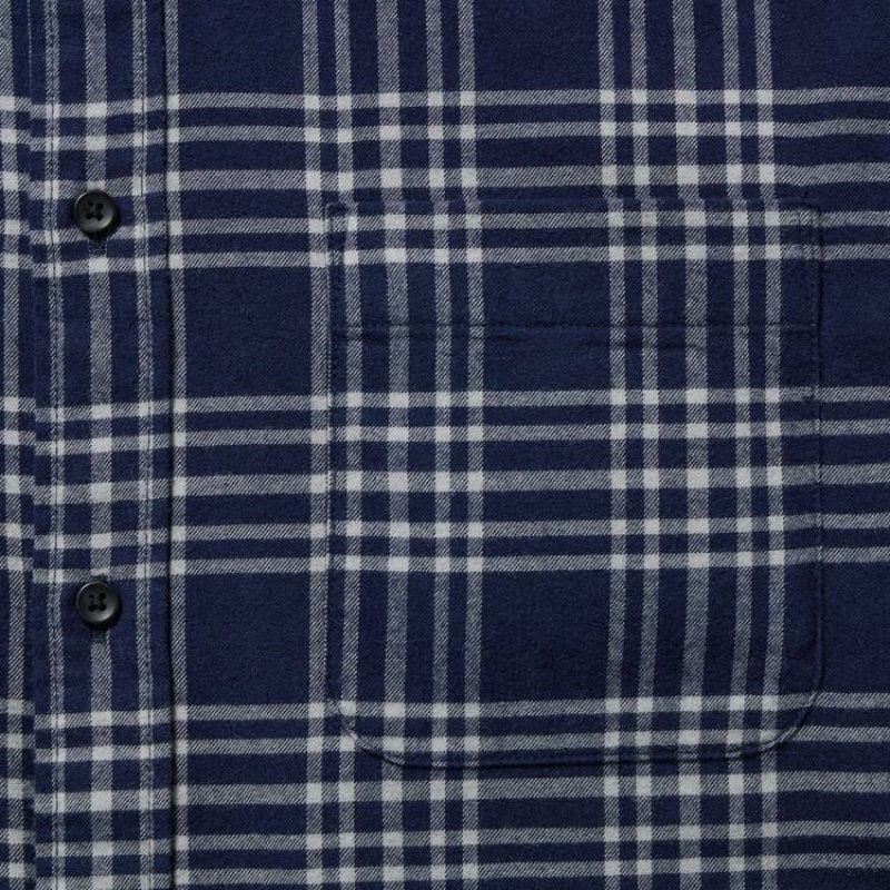 Uniqlo Flannel Regular Fit Checked (Button-down Collar) Men's Shirts Navy | XPQGBF465