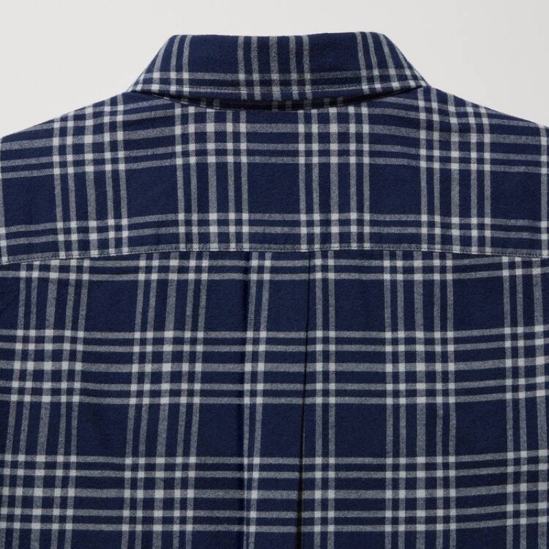 Uniqlo Flannel Regular Fit Checked (Button-down Collar) Men's Shirts Navy | XPQGBF465