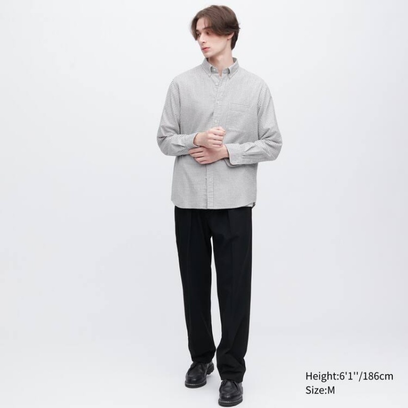 Uniqlo Flannel Regular Fit Checked (Button-down Collar) Men's Shirts Grey | QLTUIB063