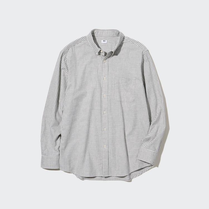 Uniqlo Flannel Regular Fit Checked (Button-down Collar) Men's Shirts Grey | QLTUIB063