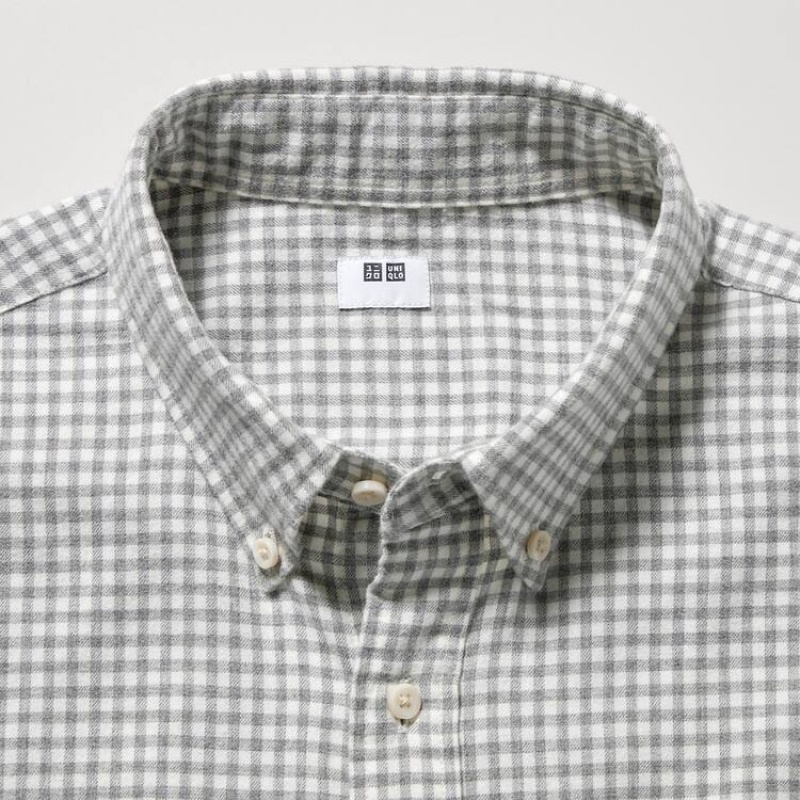 Uniqlo Flannel Regular Fit Checked (Button-down Collar) Men's Shirts Grey | QLTUIB063