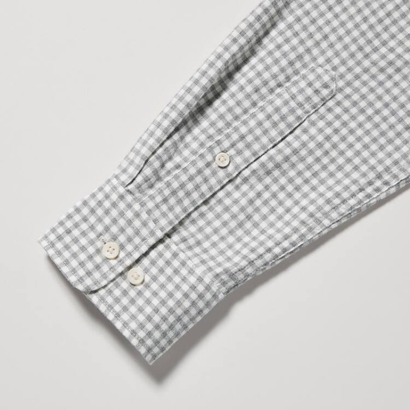 Uniqlo Flannel Regular Fit Checked (Button-down Collar) Men's Shirts Grey | QLTUIB063