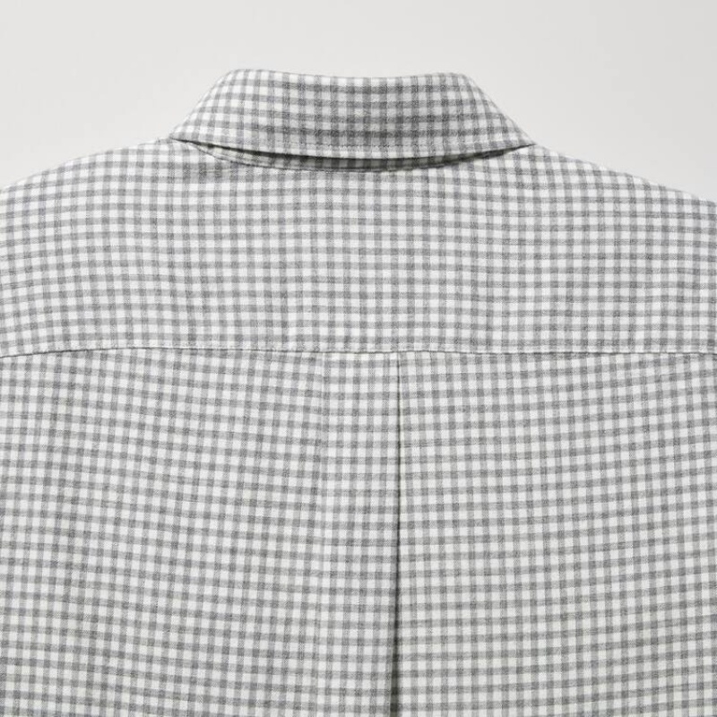 Uniqlo Flannel Regular Fit Checked (Button-down Collar) Men's Shirts Grey | QLTUIB063