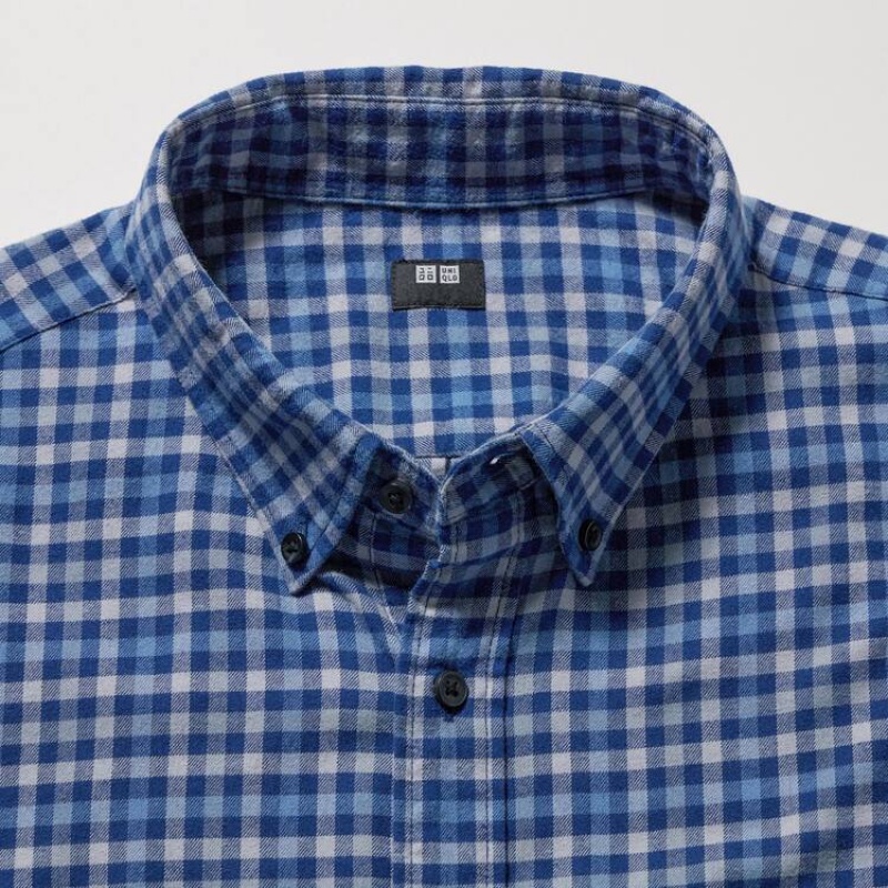 Uniqlo Flannel Regular Fit Checked (Button-down Collar) Men's Shirts Blue | OCBSUK125