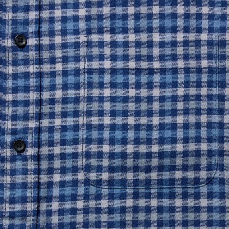 Uniqlo Flannel Regular Fit Checked (Button-down Collar) Men's Shirts Blue | OCBSUK125