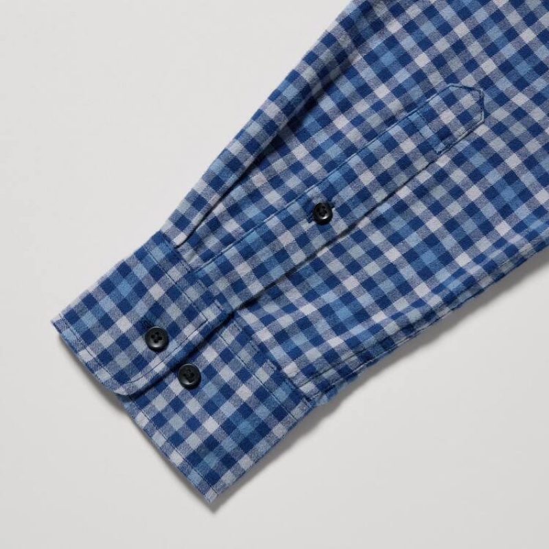 Uniqlo Flannel Regular Fit Checked (Button-down Collar) Men's Shirts Blue | OCBSUK125