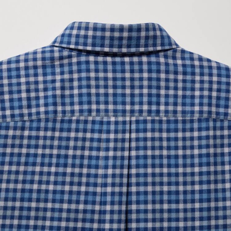 Uniqlo Flannel Regular Fit Checked (Button-down Collar) Men's Shirts Blue | OCBSUK125