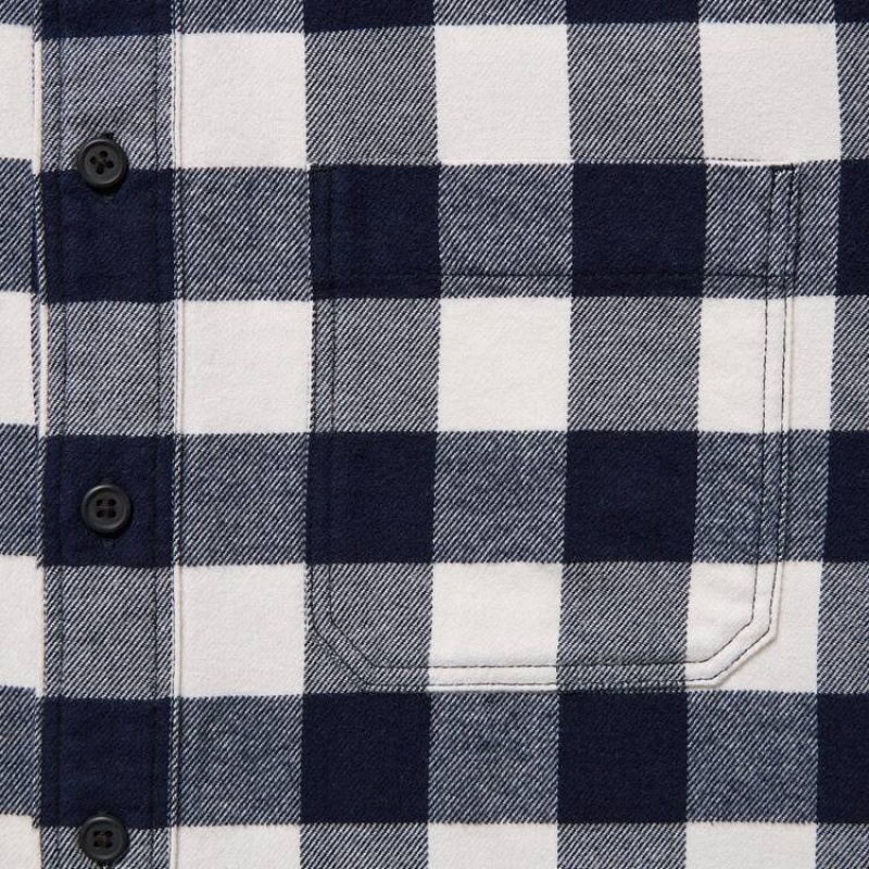 Uniqlo Flannel Regular Fit Checked (Regular Collar) Men's Shirts White | MWLDHC109