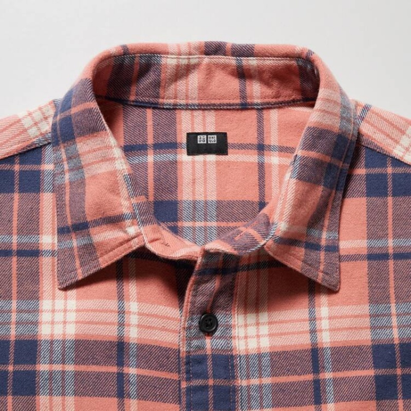 Uniqlo Flannel Regular Fit Checked (Regular Collar) Men's Shirts Pink | RBOTDX679