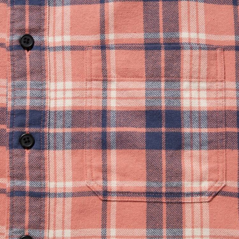 Uniqlo Flannel Regular Fit Checked (Regular Collar) Men's Shirts Pink | RBOTDX679