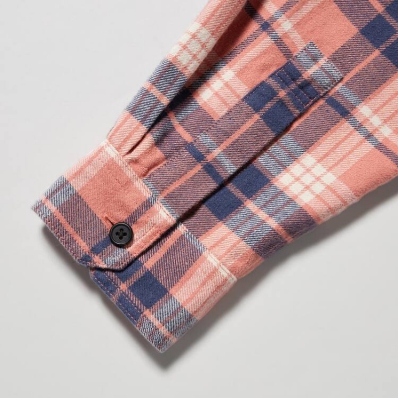 Uniqlo Flannel Regular Fit Checked (Regular Collar) Men's Shirts Pink | RBOTDX679