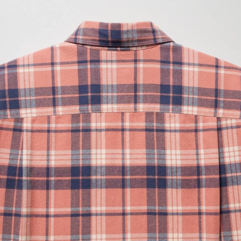 Uniqlo Flannel Regular Fit Checked (Regular Collar) Men's Shirts Pink | RBOTDX679