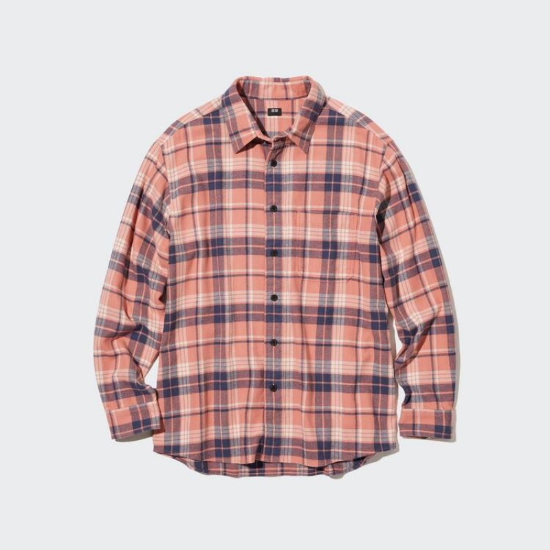 Uniqlo Flannel Regular Fit Checked (Regular Collar) Men\'s Shirts Pink | RBOTDX679