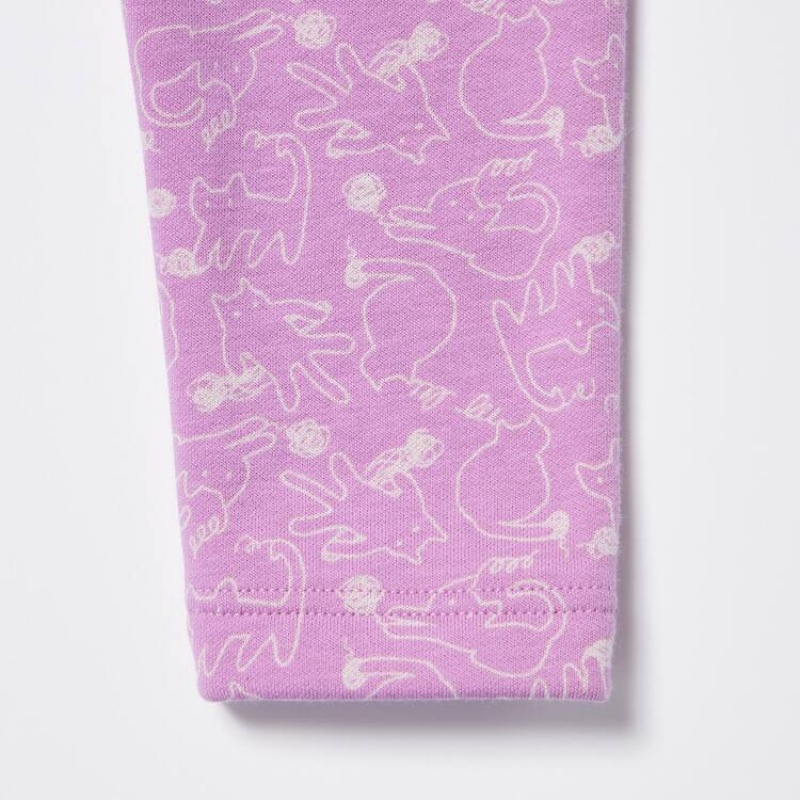 Uniqlo Fleece Cat Print Baby Leggings Pink | MRUEPB634