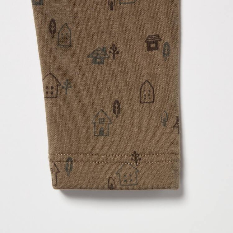 Uniqlo Fleece House Print Baby Leggings Brown | DPOGKE425