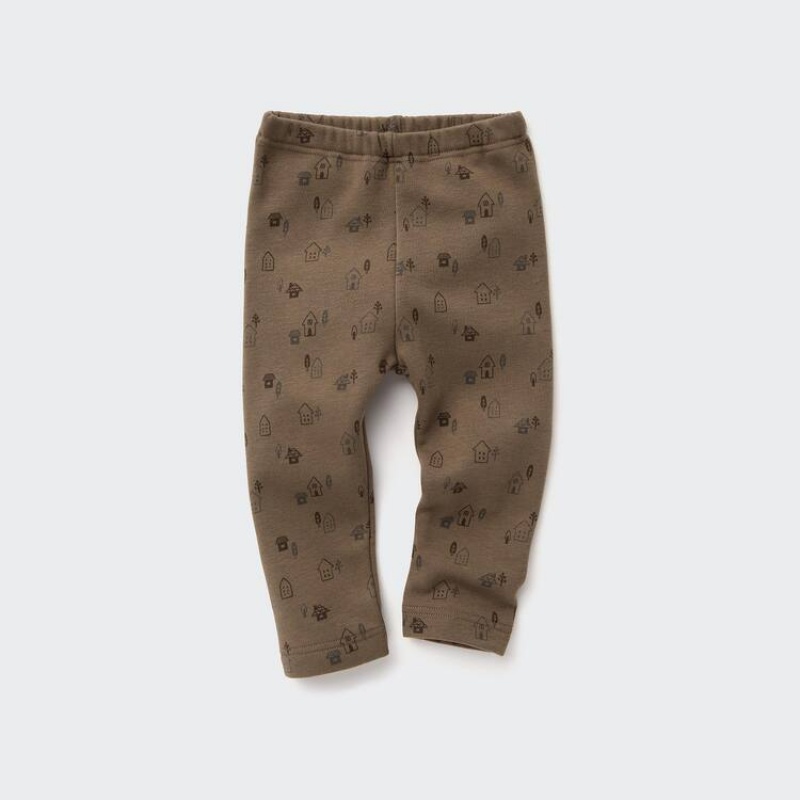 Uniqlo Fleece House Print Baby Leggings Brown | DPOGKE425