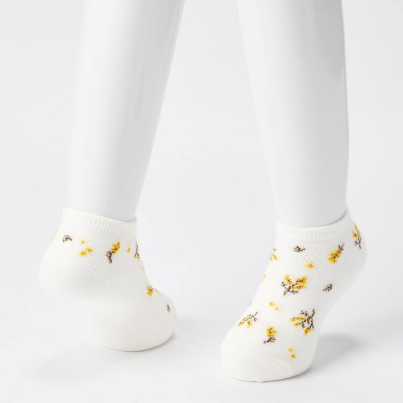 Uniqlo Flower Print Short (Three Pairs) Kids' Socks Cream / Yellow / Blue | YVWHPA027