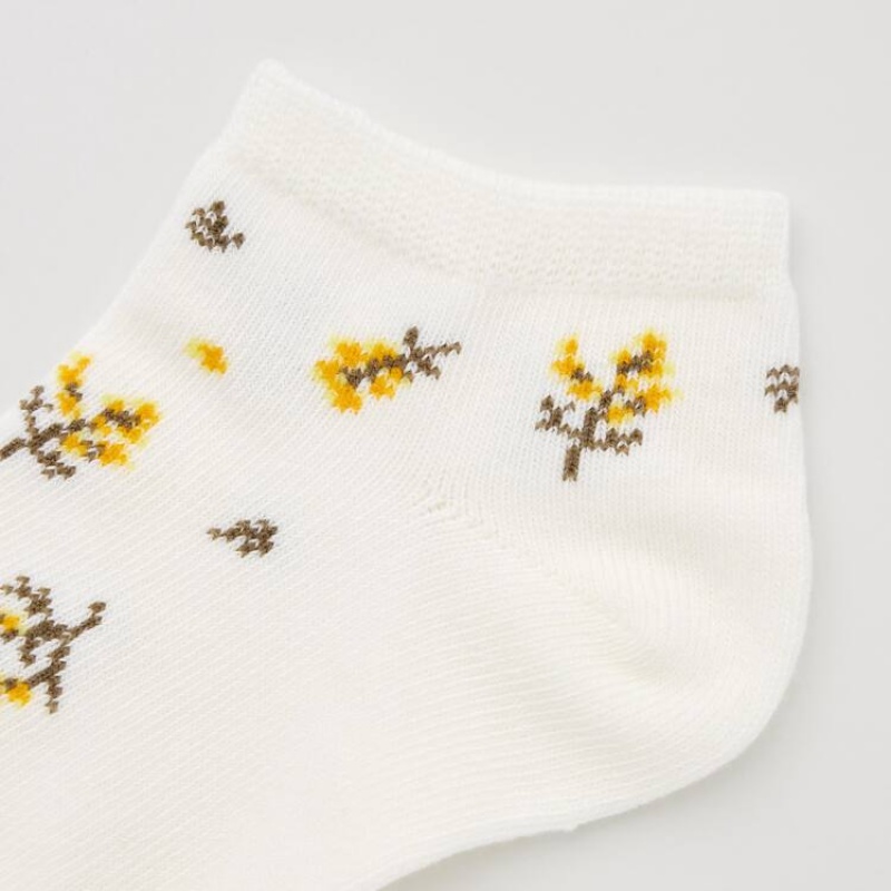 Uniqlo Flower Print Short (Three Pairs) Kids' Socks Cream / Yellow / Blue | YVWHPA027