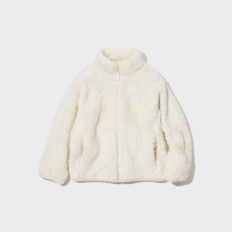 Uniqlo Fluffy Fleece Zipped Kids\' Jackets White | UEVFKP342