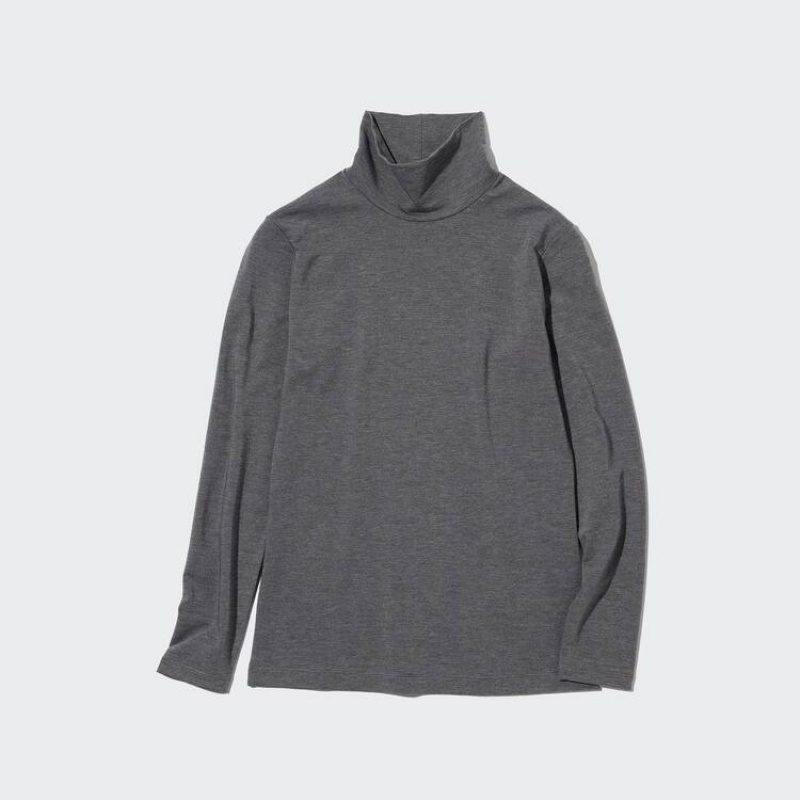 Uniqlo Heattech Extra Warm Cotton Turtleneck Long Sleeved Thermal Women's Tops Dark Grey | GJFAXC306