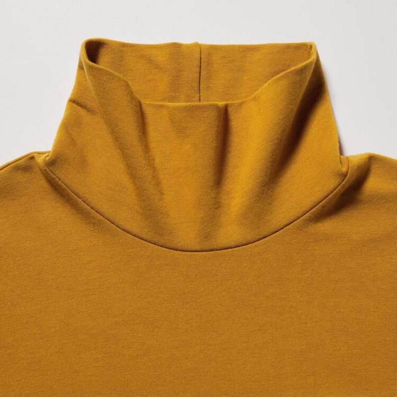 Uniqlo Heattech Extra Warm Cotton Turtleneck Long Sleeved Thermal Women's Tops Yellow | JVKXZS708