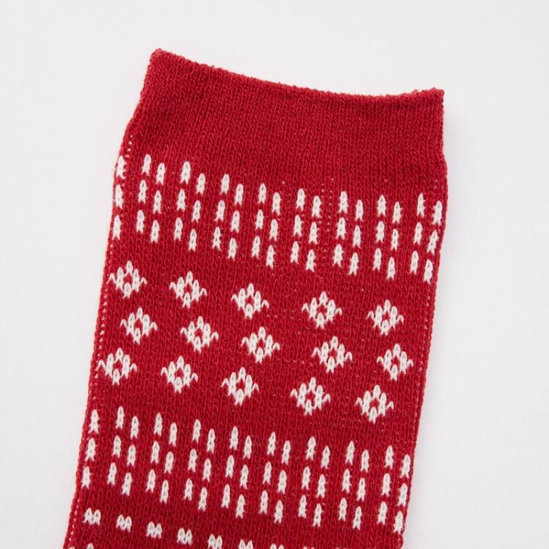 Uniqlo Heattech Fair Isle Print (Two Pairs) Kids' Socks Red / Beige | PQMDGW025