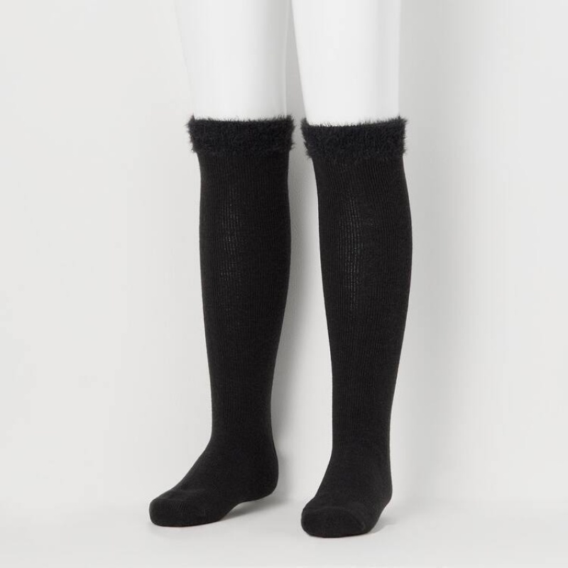 Uniqlo Heattech Knee High Fluffy (Two Pairs) Kids' Socks Black | LVIRDO715