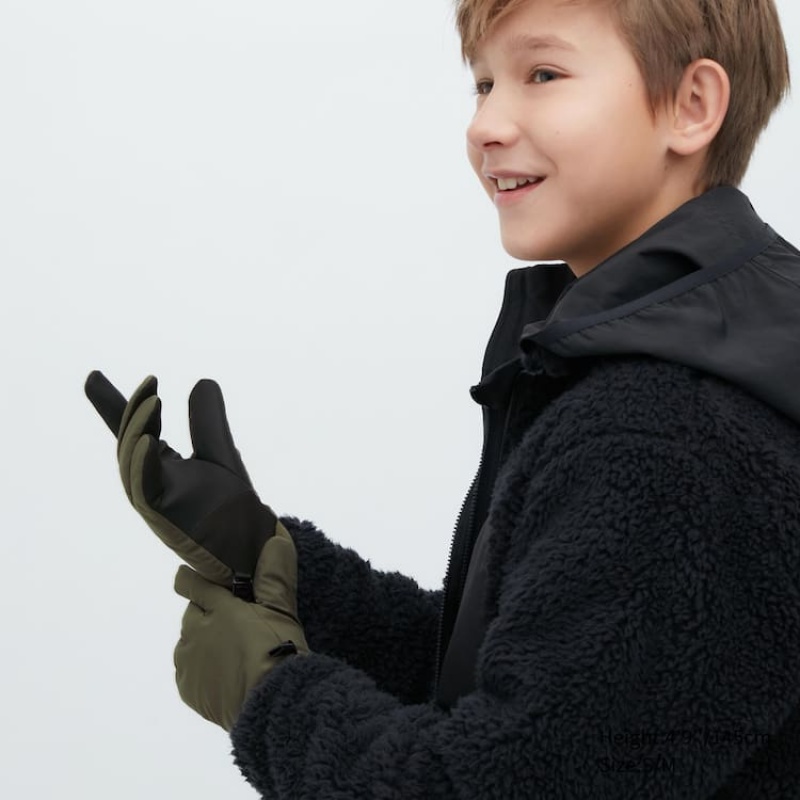 Uniqlo Heattech Lined Touchscreen Thermal Gloves Kids' Gloves Olive | ULFHXI563