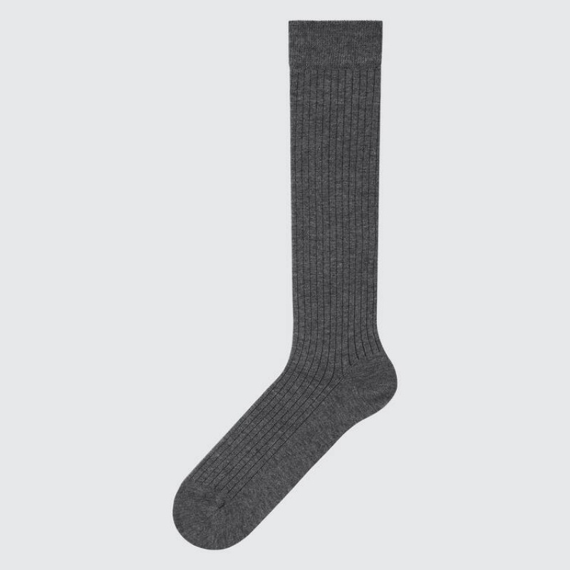 Uniqlo Heattech Ribbed Knee High Men's Socks Dark Grey | DFYMRU186