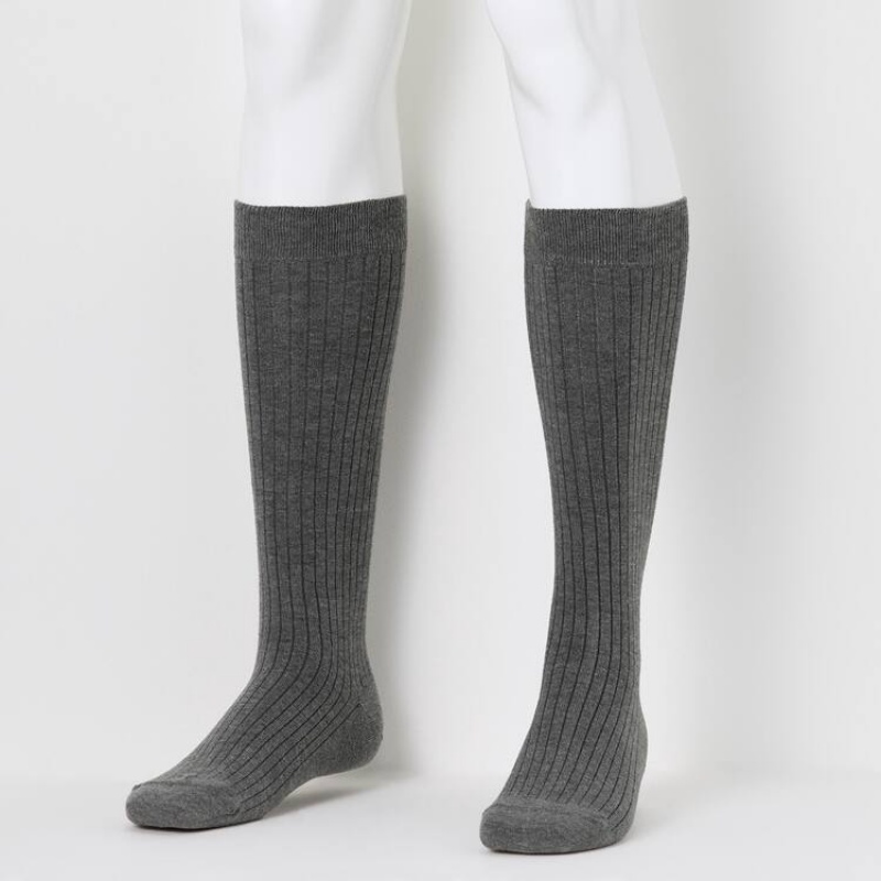 Uniqlo Heattech Ribbed Knee High Men's Socks Dark Grey | DFYMRU186